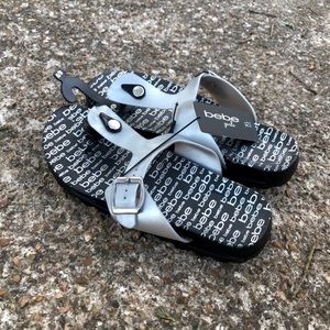 Women’s Bebe silver Birkenstock style sandals